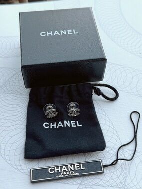 CHANEL Classic Extra Mini Crystal CC Logo Stud Earrings